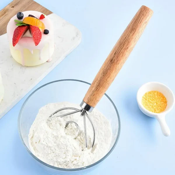 Dough Mixer Stainless Steel Dough Whisk with Wooden Handle Easy-to-clean Bread Mixer for Home Kitchen Dutch Style for Sourdough - Image 3