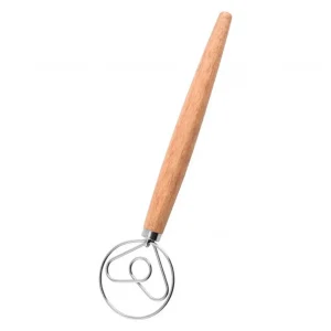 Dough Mixer Stainless Steel Dough Whisk with Wooden Handle Easy-to-clean Bread Mixer for Home Kitchen Dutch Style for Sourdough