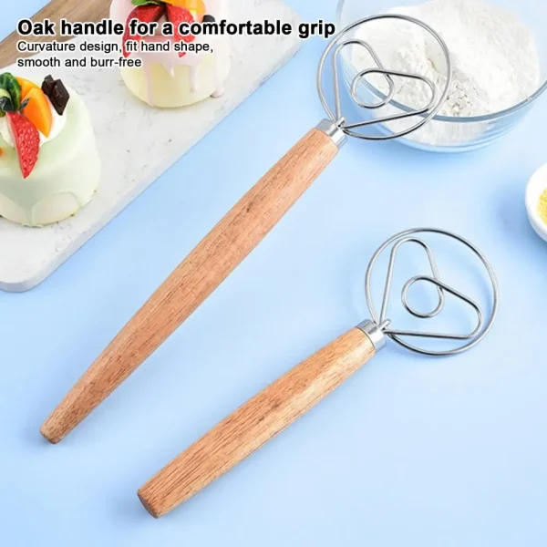 Dough Mixer Stainless Steel Dough Whisk with Wooden Handle Easy-to-clean Bread Mixer for Home Kitchen Dutch Style for Sourdough - Image 6